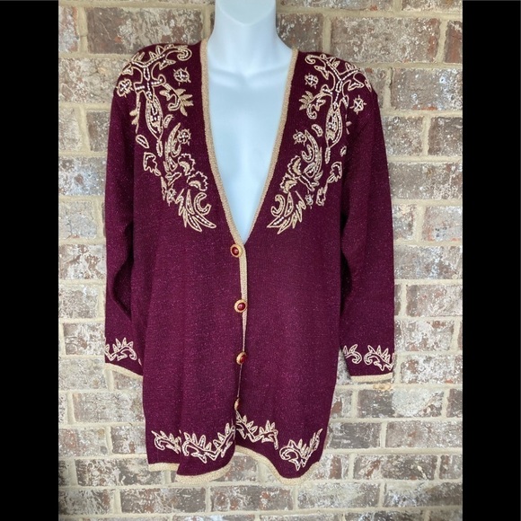 Vintage Jaclyn  Smith Oversized Granny Cardigan Vintage Size Medium Glittery - Picture 1 of 15